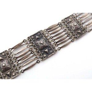 Sterling Silver Vintage Mexico Large Pyramid Aztec Bracelet